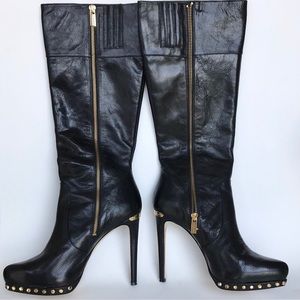Michael Michael Kors black leather knee high boots